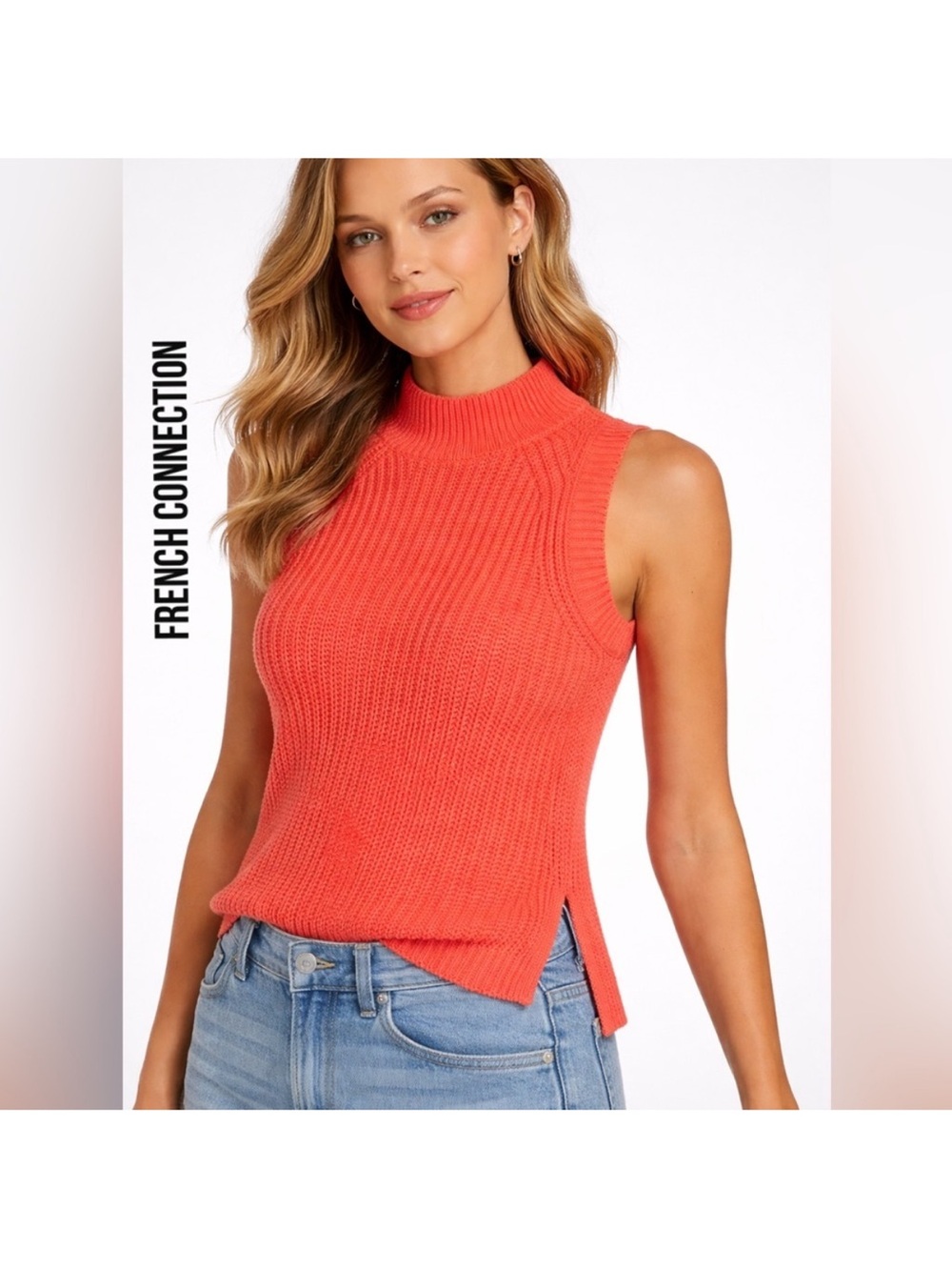 French Connection Coral Mock Neck Sleeveless Knit Tank